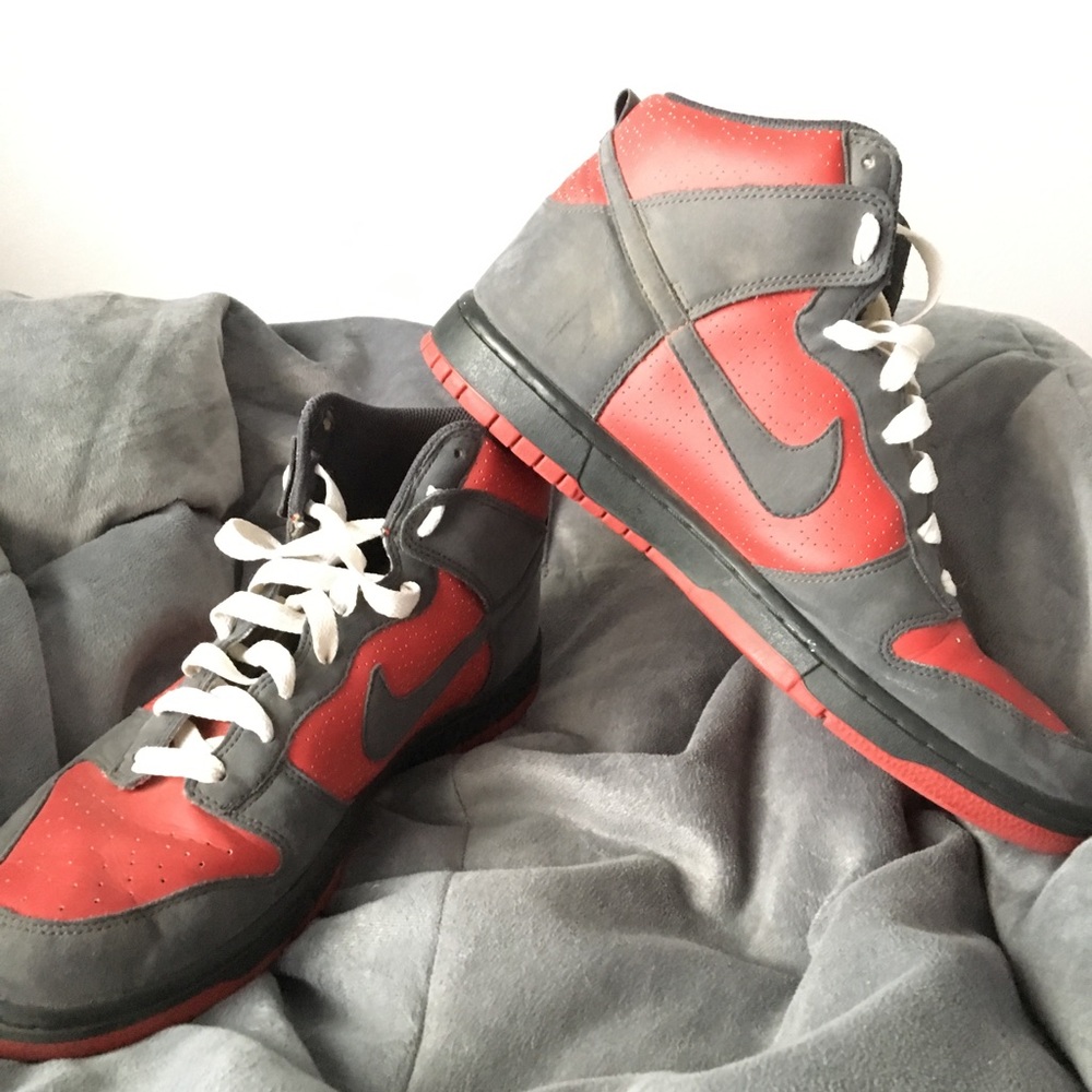 Red suede Nike dunks